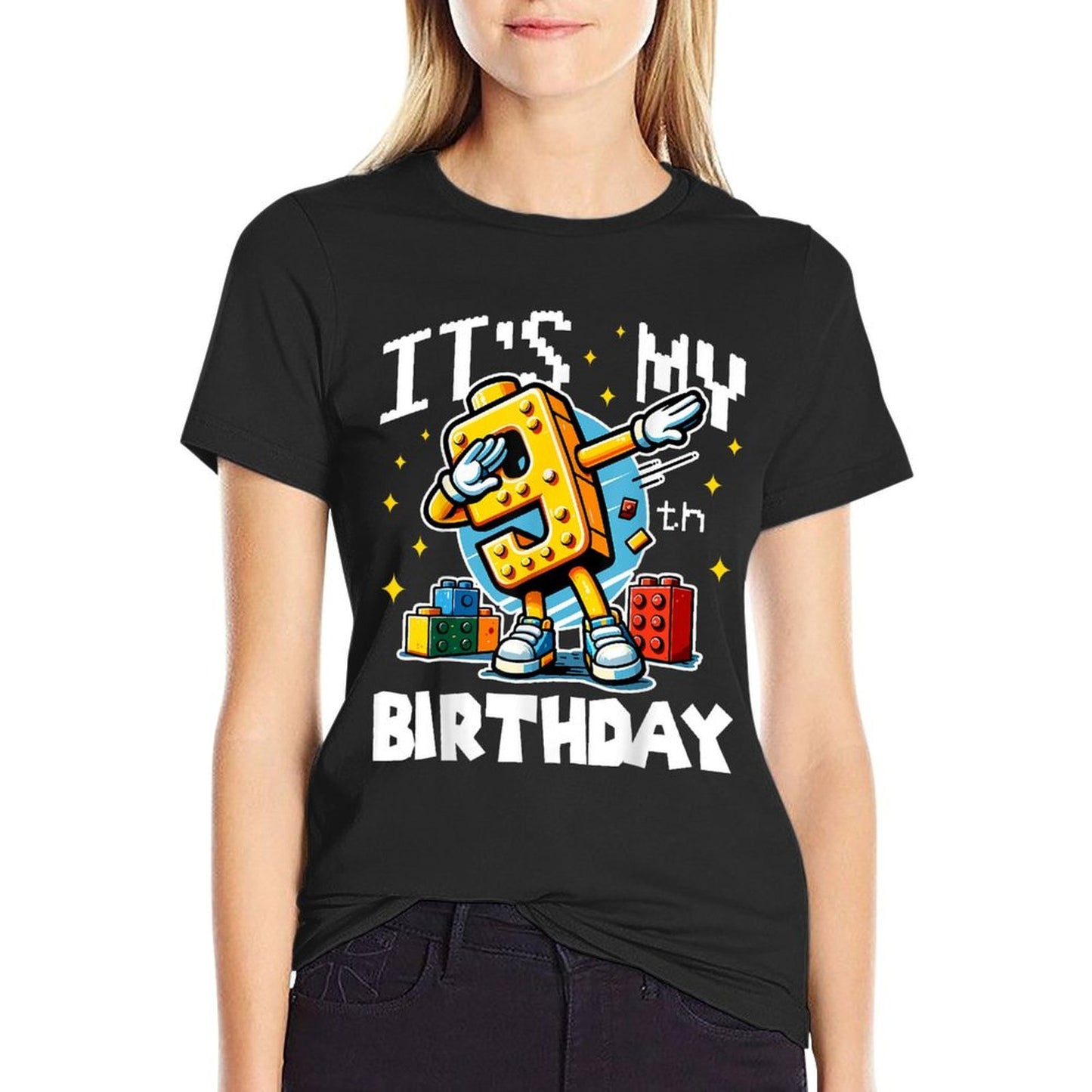 It's My 9th Birthday Boy Dabbing Builder Bricks Blocks Party  Odor-resistant T-Shirt