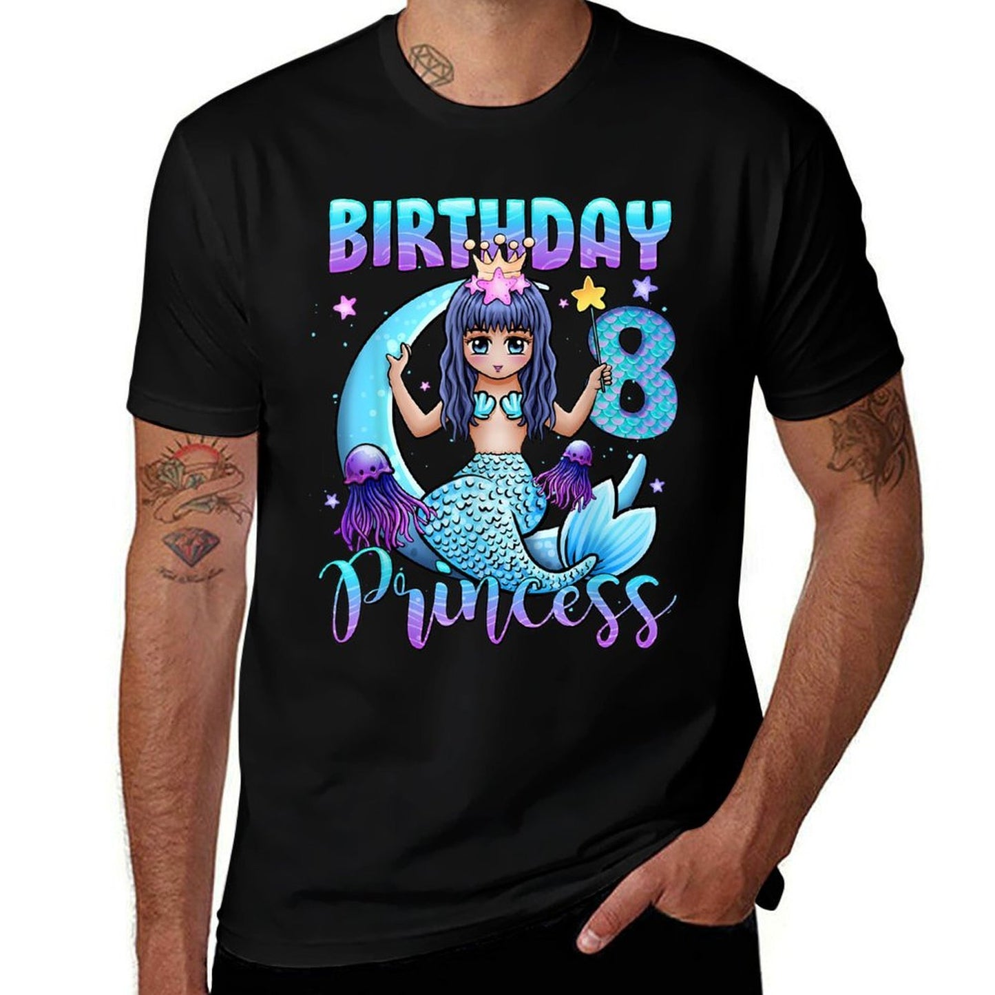 Mermaid Birthday Girl 8 Years Old Mermaid 8th Birthday Girls  High-quality Stitching T-Shirt