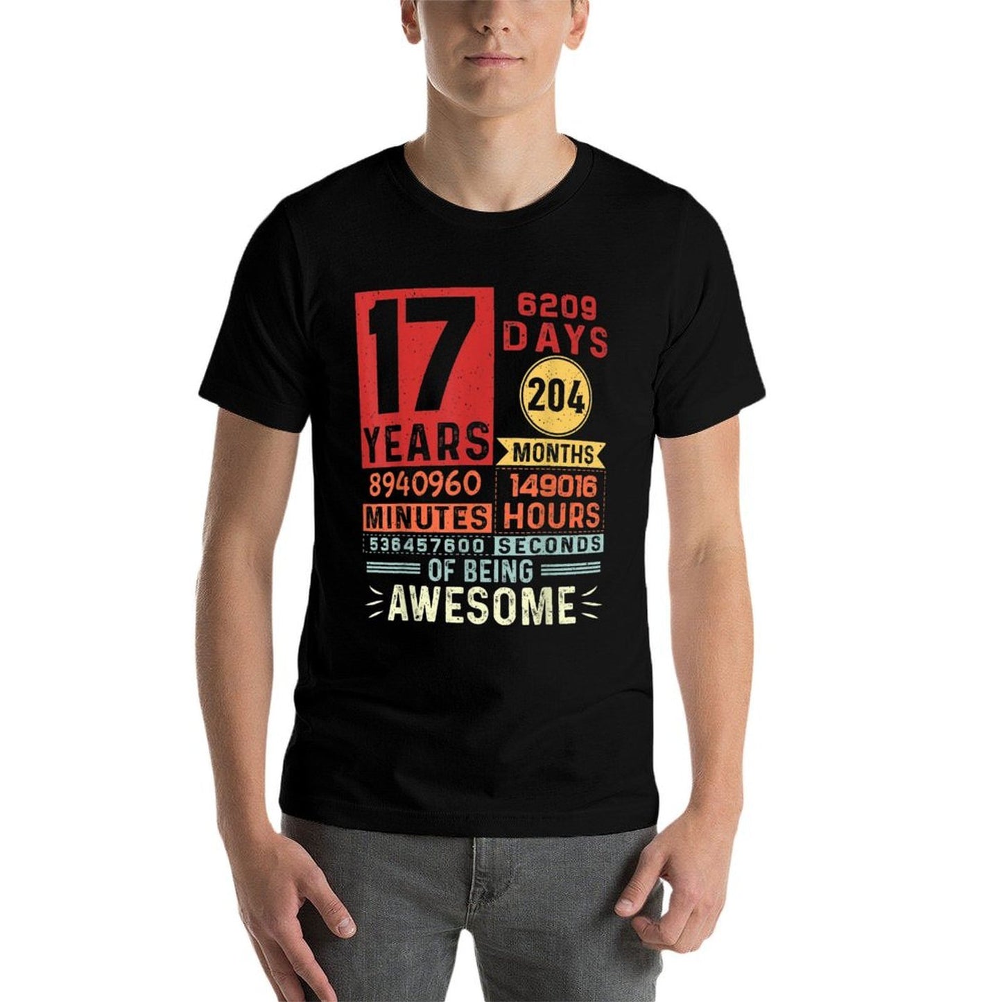 Seventeen Years of Being Awesome 17 Years Old 17th Birthday  Fade-proof Color T-Shirt