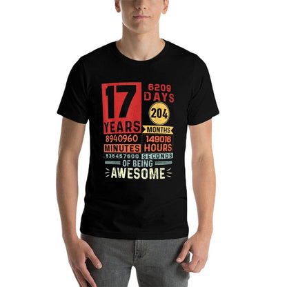 Seventeen Years of Being Awesome 17 Years Old 17th Birthday  Fade-proof Color T-Shirt