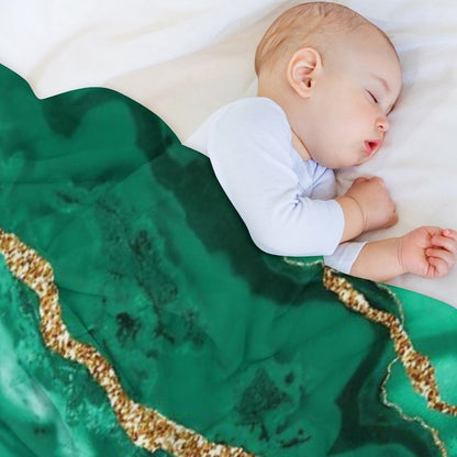 Emerald Green Malachite Faux Marble With Gold Glitter Quick-dry Throw Blanket