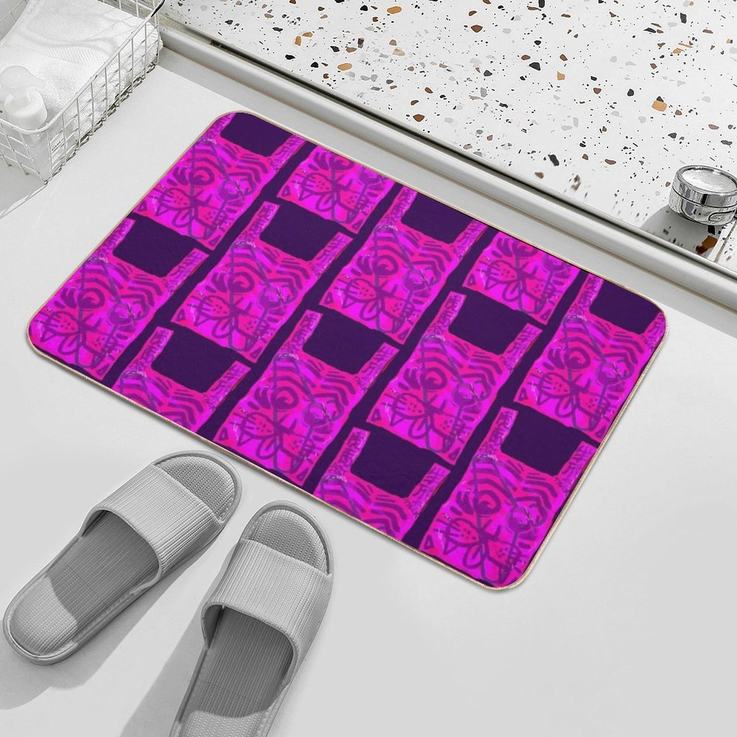 Pink Designer Plastic Bag  Fade-Resistant Bath Mat