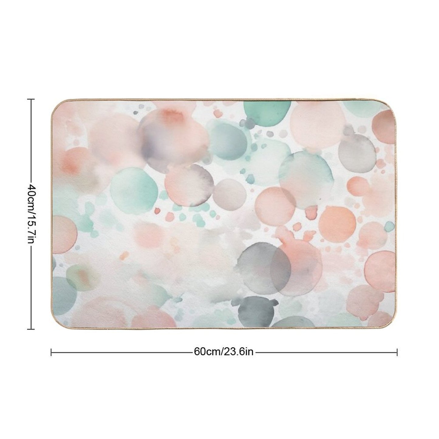 Green Grey And Pink Abstract Round Splashes in Light Pastel Colors Watercolor Illustration  Repositionable Bath Mat