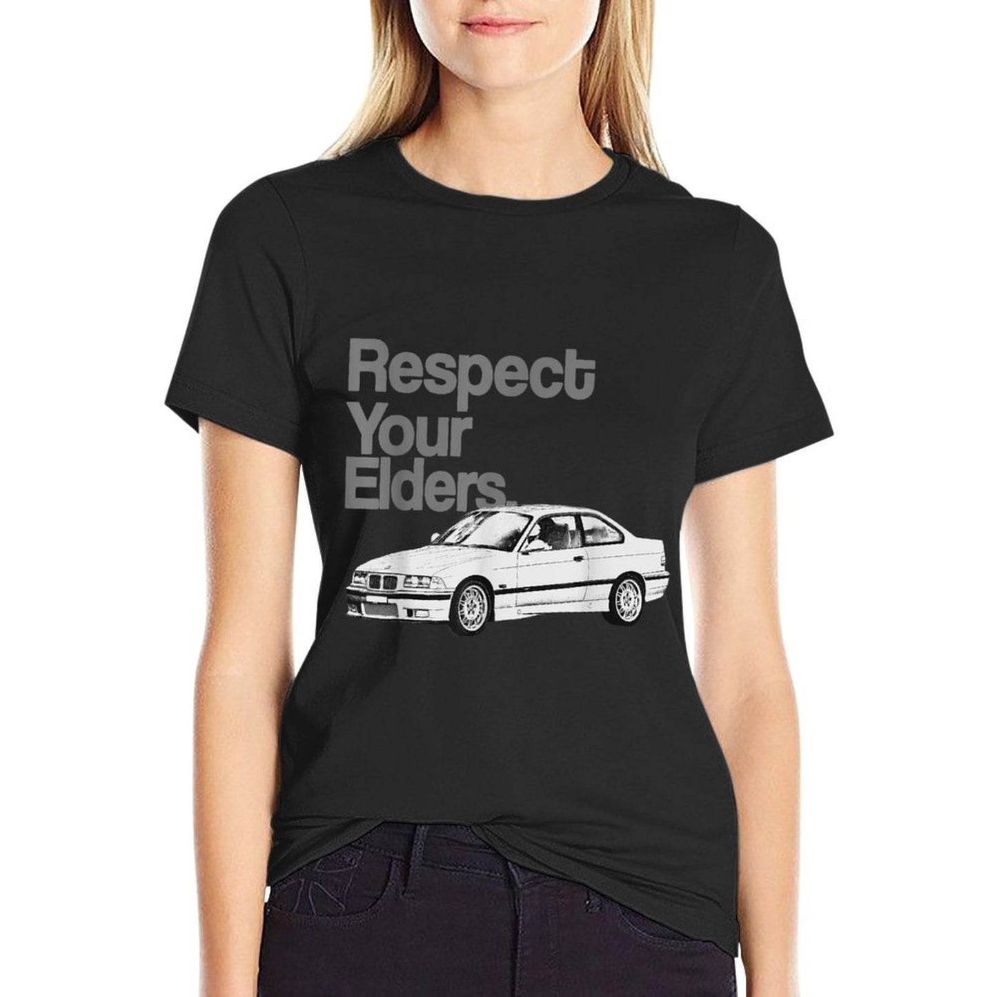Russ Designs Respect Your Elders Vintage Euro - 3 Unisex Adult Black Cotton Polyester S  Breathable T-Shirt
