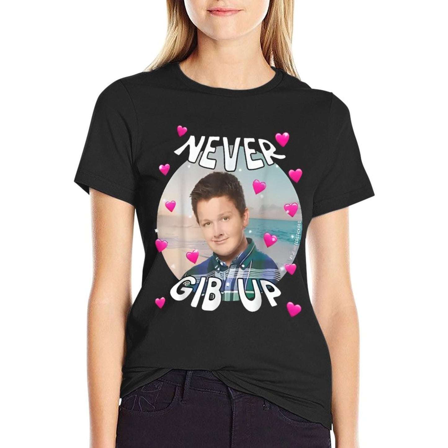 Never Gib Up Funny Meme  Fade-proof Color T-Shirt