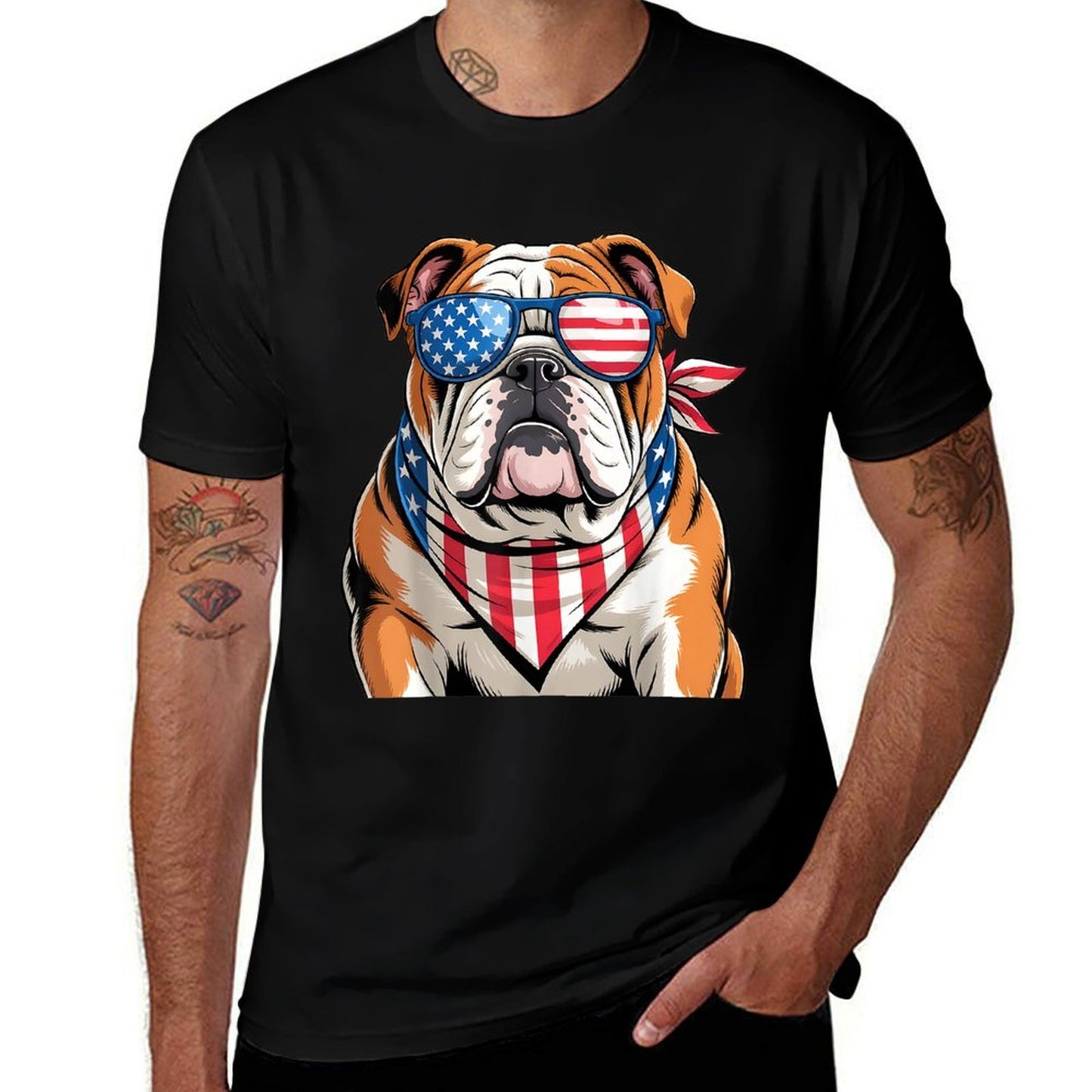 American Patriotic Bulldog 4th Of July 2025 USA Men  Wrinkle-resistant T-Shirt