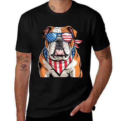 American Patriotic Bulldog 4th Of July 2025 USA Men  Wrinkle-resistant T-Shirt