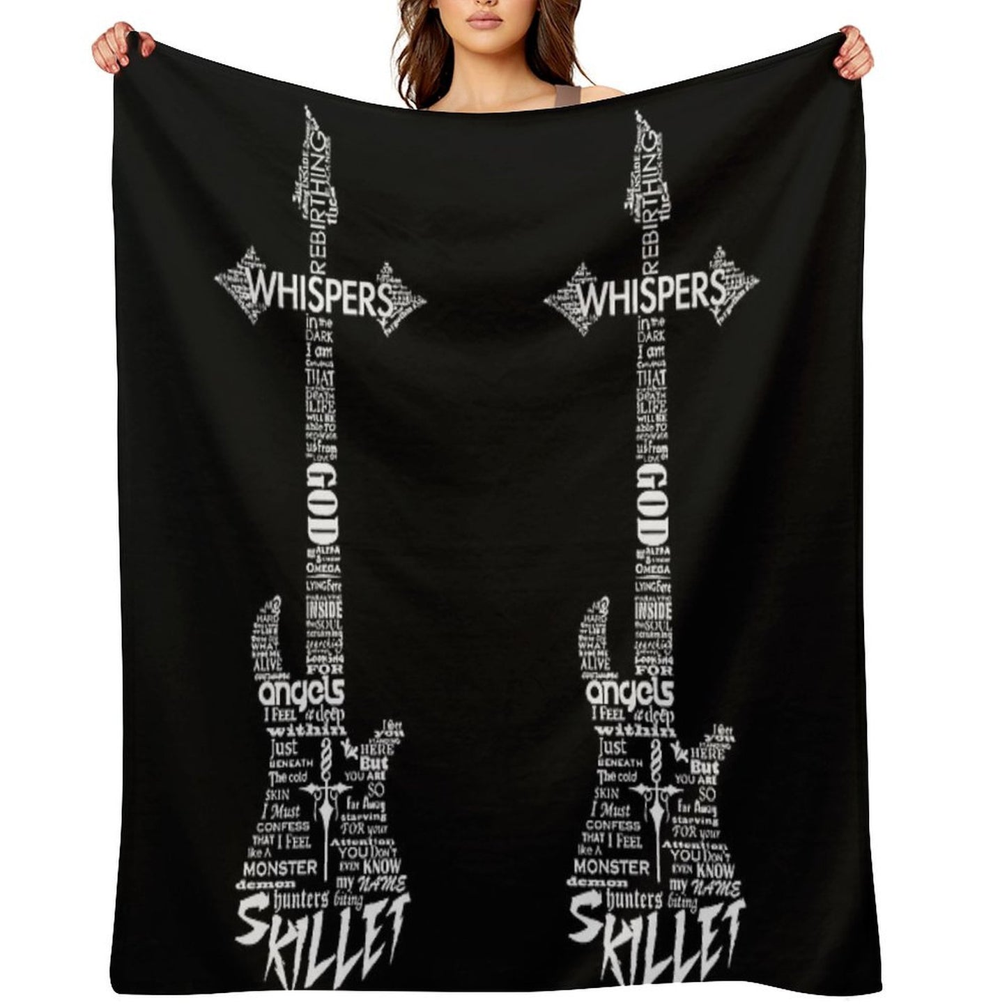 Skillet Guitar Typography on Black Lightweight Throw Blanket