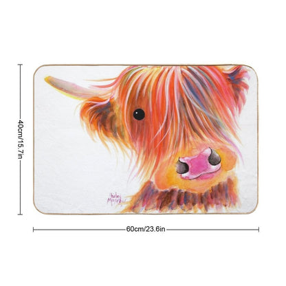 Scottish Highland Cow PRiNT ' SWEET SATSUMA ' by Shirley MacArthur  Eco-Friendly Bath Mat