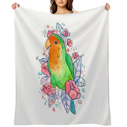 Flowery Lovebird Plush Throw Blanket