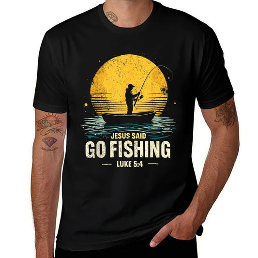 Jesus Said Go Fishing Bible Verse Fisherman Christian  Soft T-Shirt