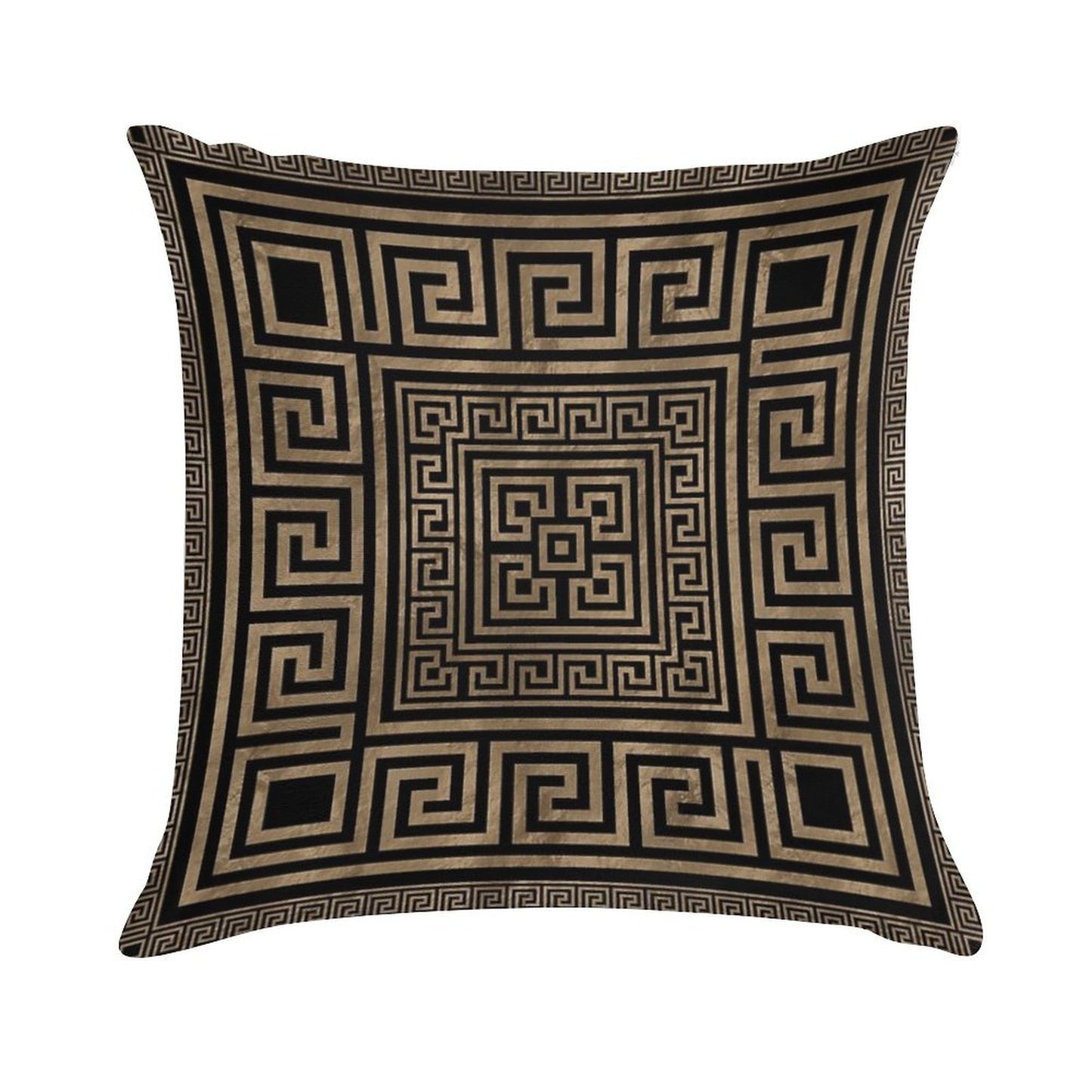 Greek Key Ornament - Greek Meander -Gold on Black Soft Fade-Resistant Throw Pillow