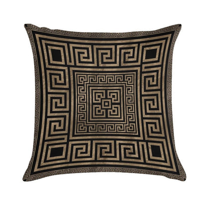 Greek Key Ornament - Greek Meander -Gold on Black Soft Fade-Resistant Throw Pillow