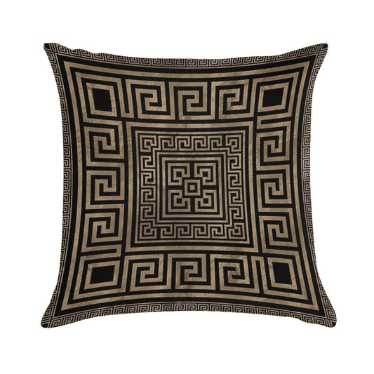 Greek Key Ornament - Greek Meander -Gold on Black Soft Fade-Resistant Throw Pillow
