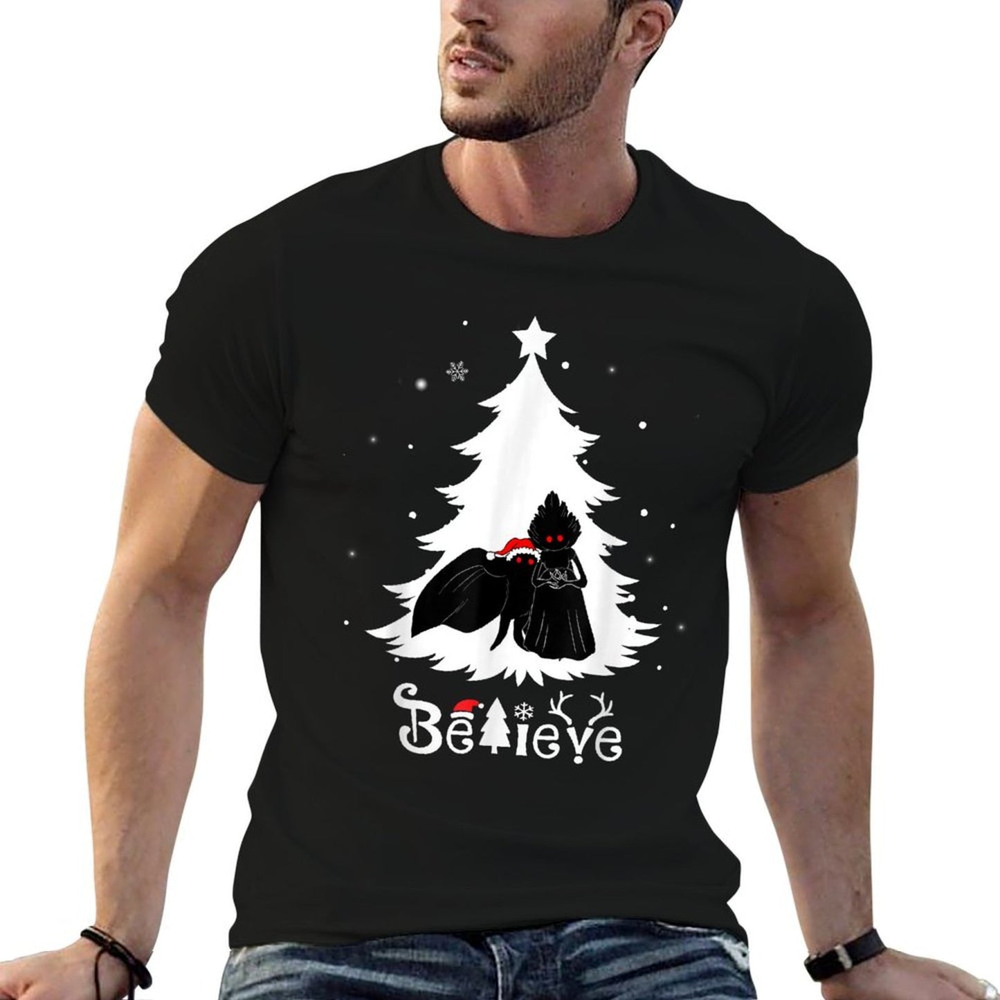 Believe Mothman And Flatwoods Monster Christmas Cryptid  Moisture-wicking T-Shirt