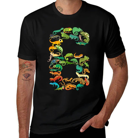 Kids 6th Birthday Reptiles Lizards Theme 6 Year Old Boys  Durable T-Shirt