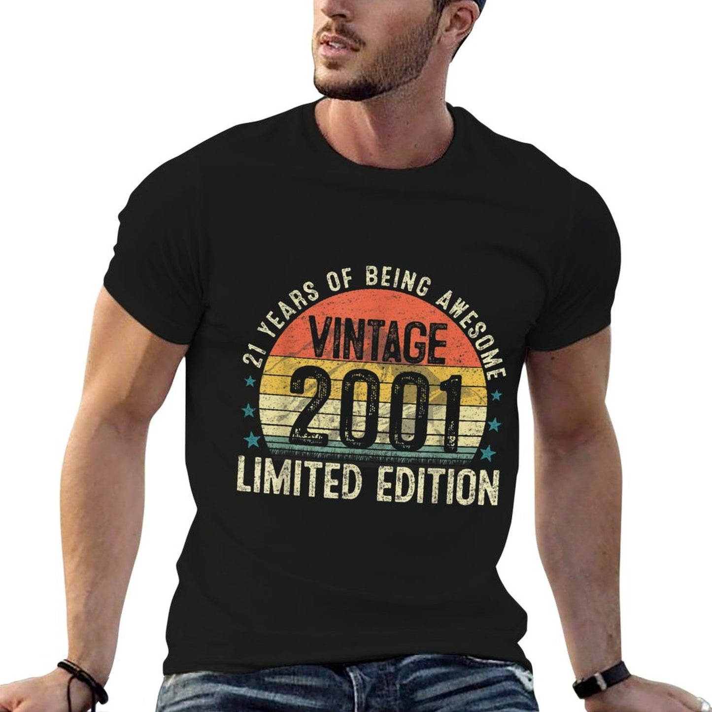 21 Years Old Vintage 2001 Retro Twenty-first Birthday Party  High-quality Stitching T-Shirt