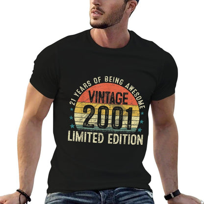 21 Years Old Vintage 2001 Retro Twenty-first Birthday Party  High-quality Stitching T-Shirt
