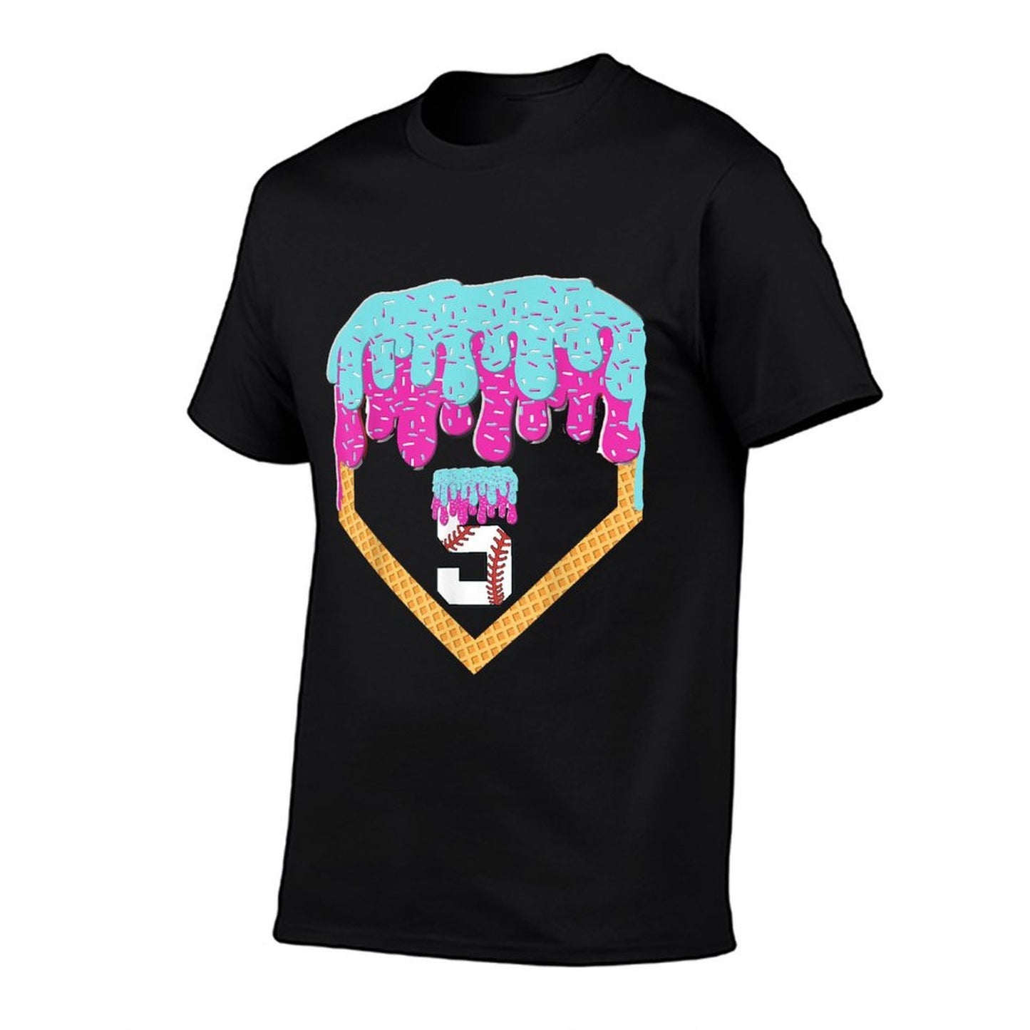 Baseball Drip 5 Year Old Ice Cream 5th Birthday Boy Number 5  Summer-ready Fabric T-Shirt