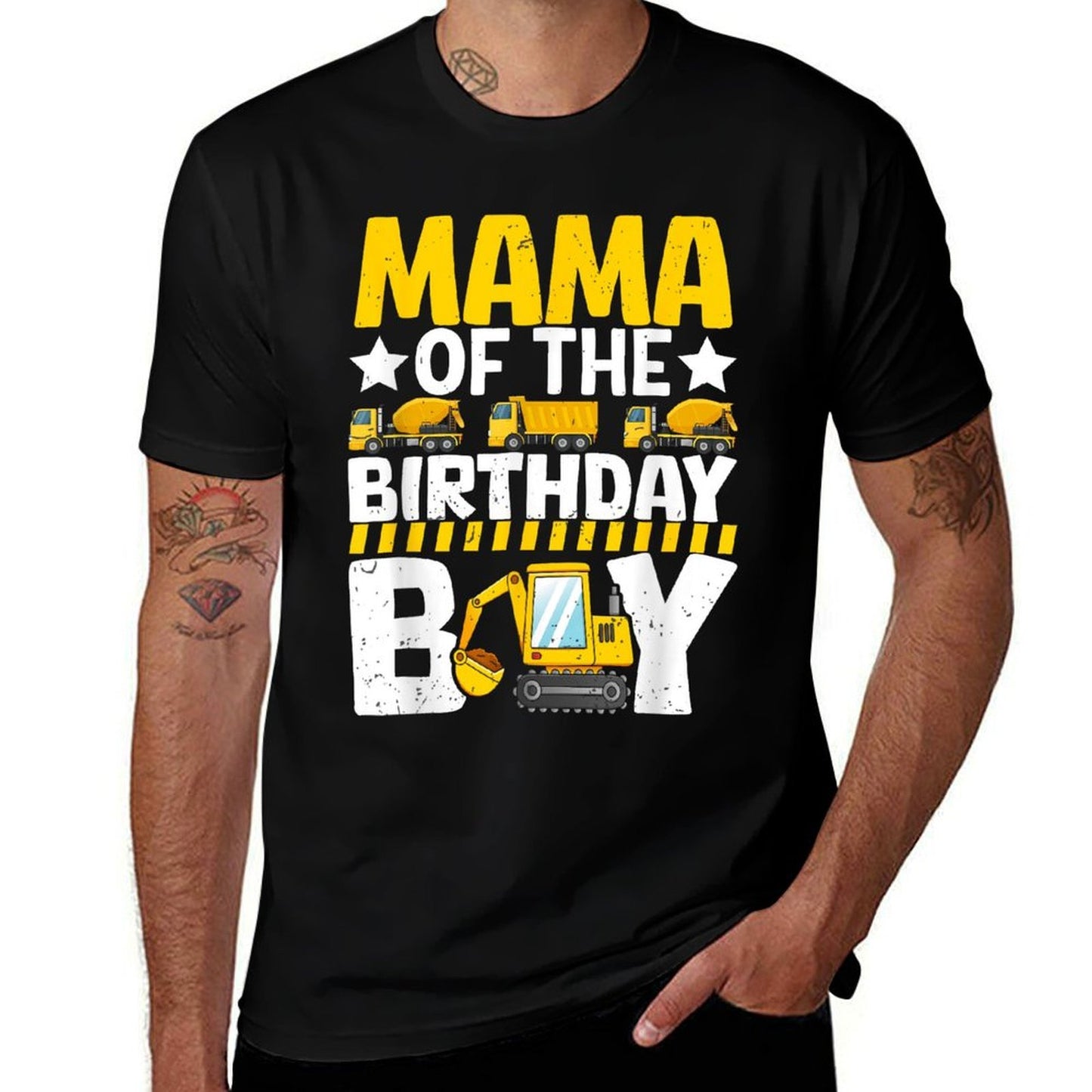 Mom Of The Birthday Boy Construction Theme Party Matching  Heathered Texture T-Shirt
