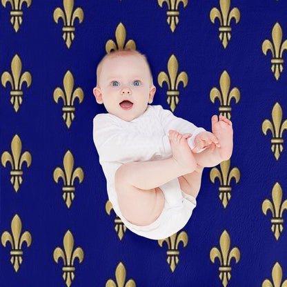 Royal Heraldic Golden Lilies on Blue Background Seamless Pattern Sustainable Throw Blanket