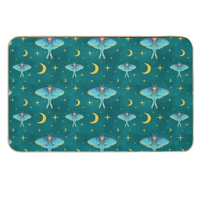 Celestial Luna Moth with Moons & Stars Teal  Repositionable Bath Mat