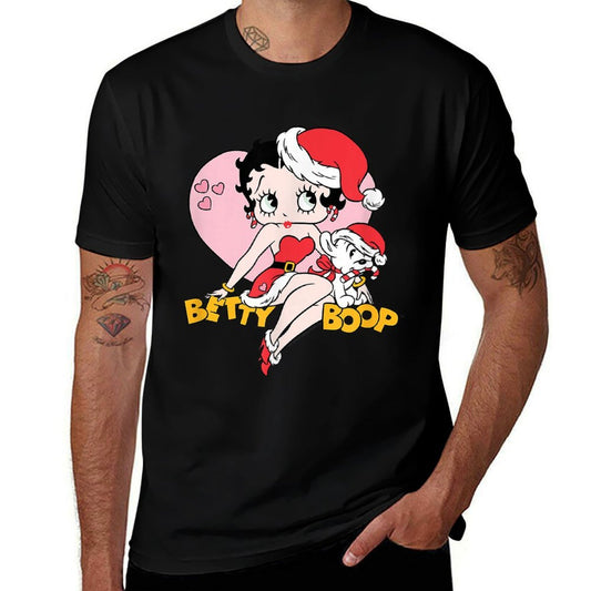 Betty Boop Christmas Betty And Pudgy Santa Hats Christmas  Eco-friendly Material T-Shirt