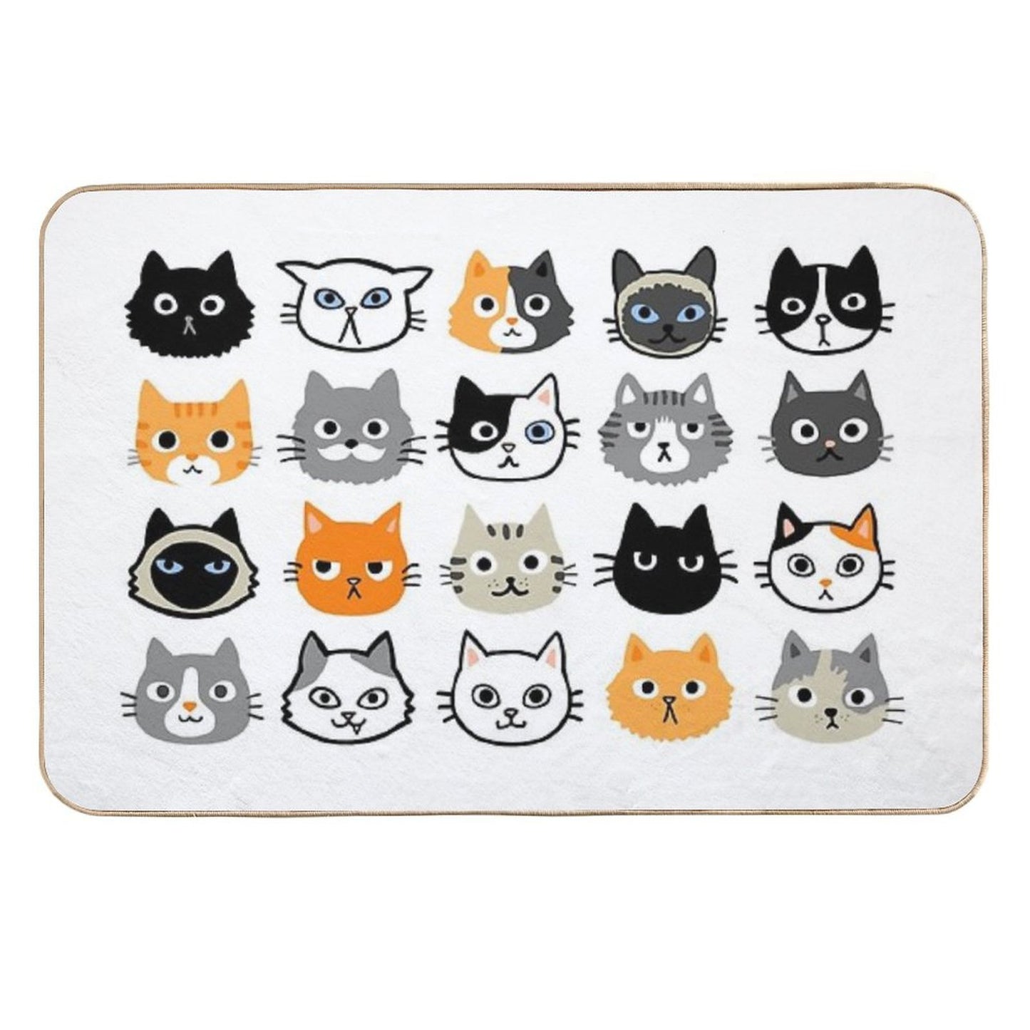 Assorted Cat Faces  Cute Quirky Kitty Cat Drawings  Non-Slip Bath Mat