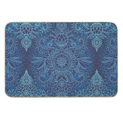 Aqua, Cobalt Blue & Purple Protea Doodle Pattern  Repositionable Bath Mat