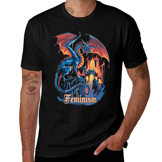 Feminism Dragon Fantasy Vintage Feminist Graphic  Easy-care T-Shirt