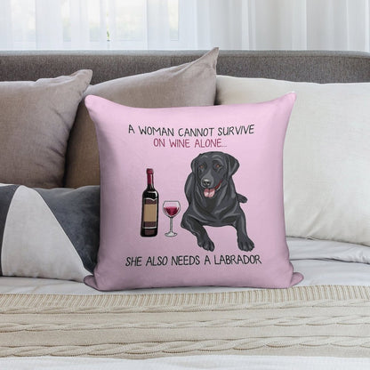 Labrador And Wine Funny Dog Soft Gift Ready Throw Pillow