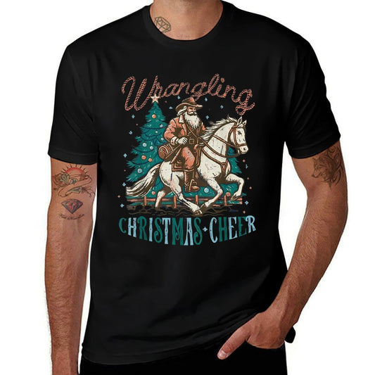 Western Christmas Wrangling Christmas Cheer Cowboy Santa  Graphic-printed T-Shirt