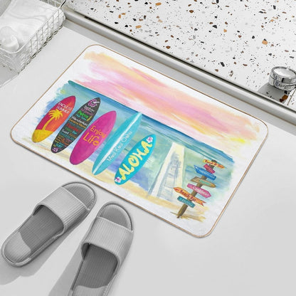Surfboard Philosophy  - Enjoy Life, Travel And Surf - Surfboard Wall  Easy Maintenance Bath Mat