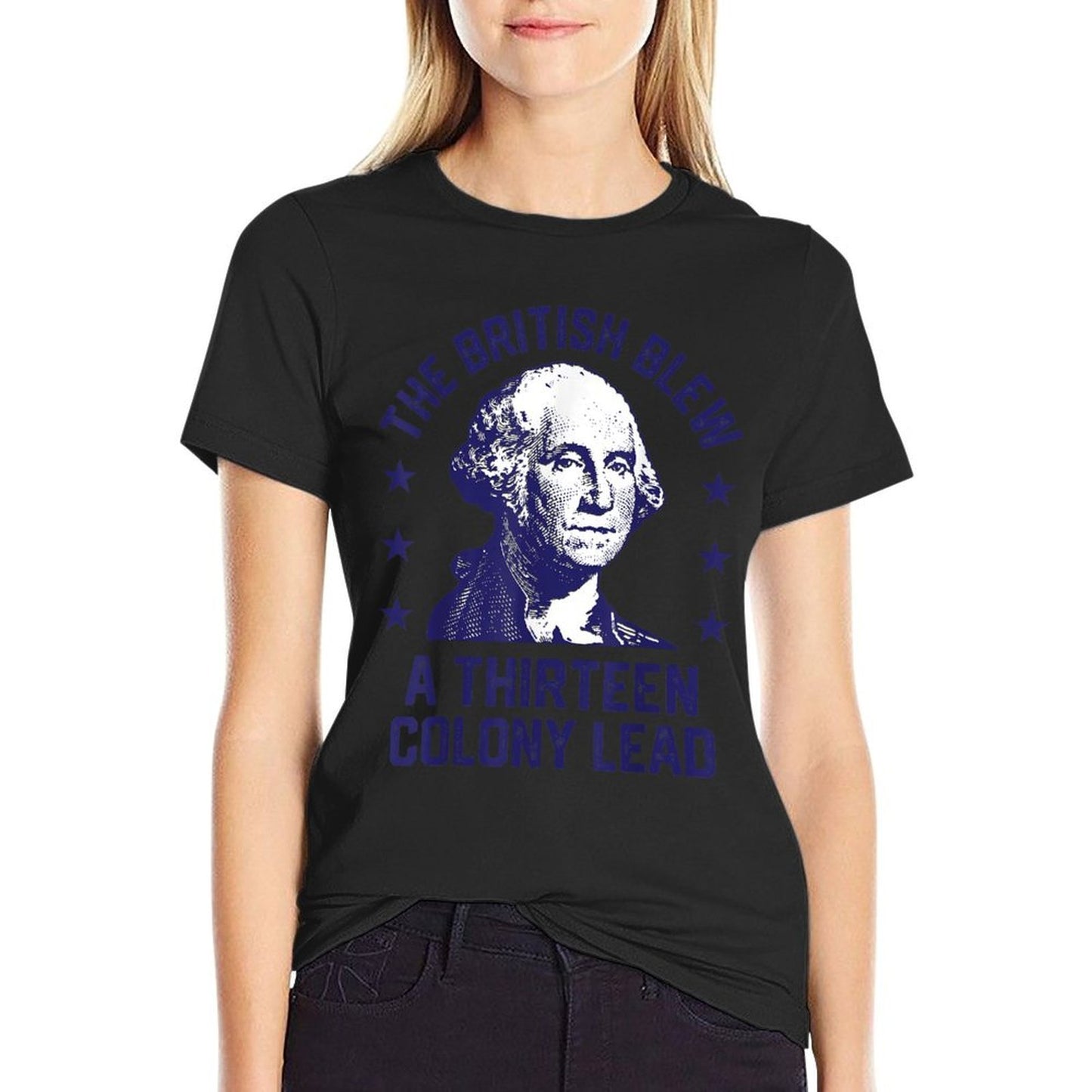 The British Blew A 13 Colony Lead Retro US George Washington  Ribbed Collar T-Shirt