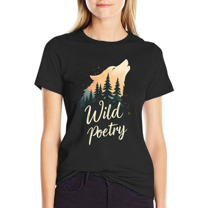 Wild Poetry Wolf - Forest Wolf Graphic for Nature Lovers  Ribbed Collar T-Shirt
