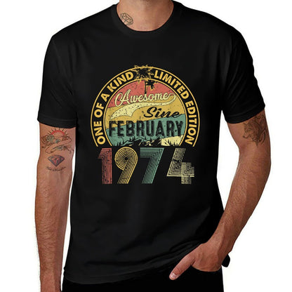Funny 50 Years Old February 1974 Vintage 50th Birthday  Rolled Sleeves T-Shirt