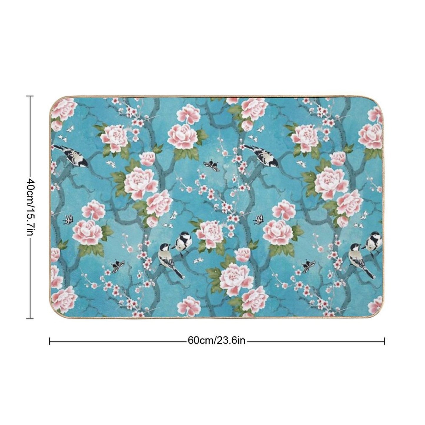 Chinoiserie Birds in Turquoise Blue  Absorbent Bath Mat