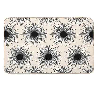 Sunburst Mid-Century Modern Sun Pattern in Black And Almond Cream  Easy Maintenance Bath Mat