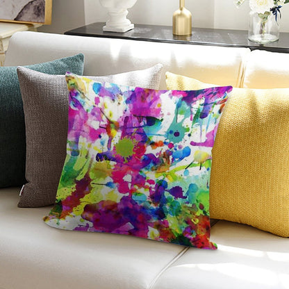 Bright Paint Splatter Squares Soft Reinforced Edging Throw Pillow