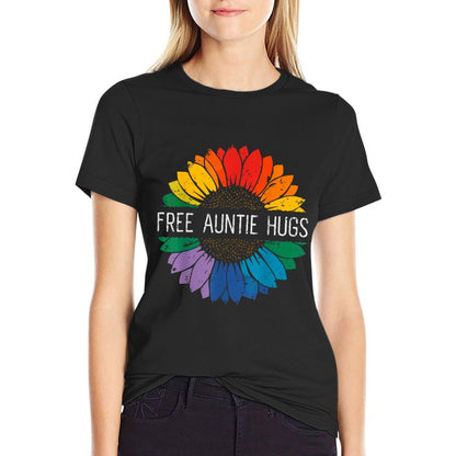 Free Auntie Hugs, LGBT Gay Lesbian Pride Month Rainbow  Wrinkle-resistant T-Shirt