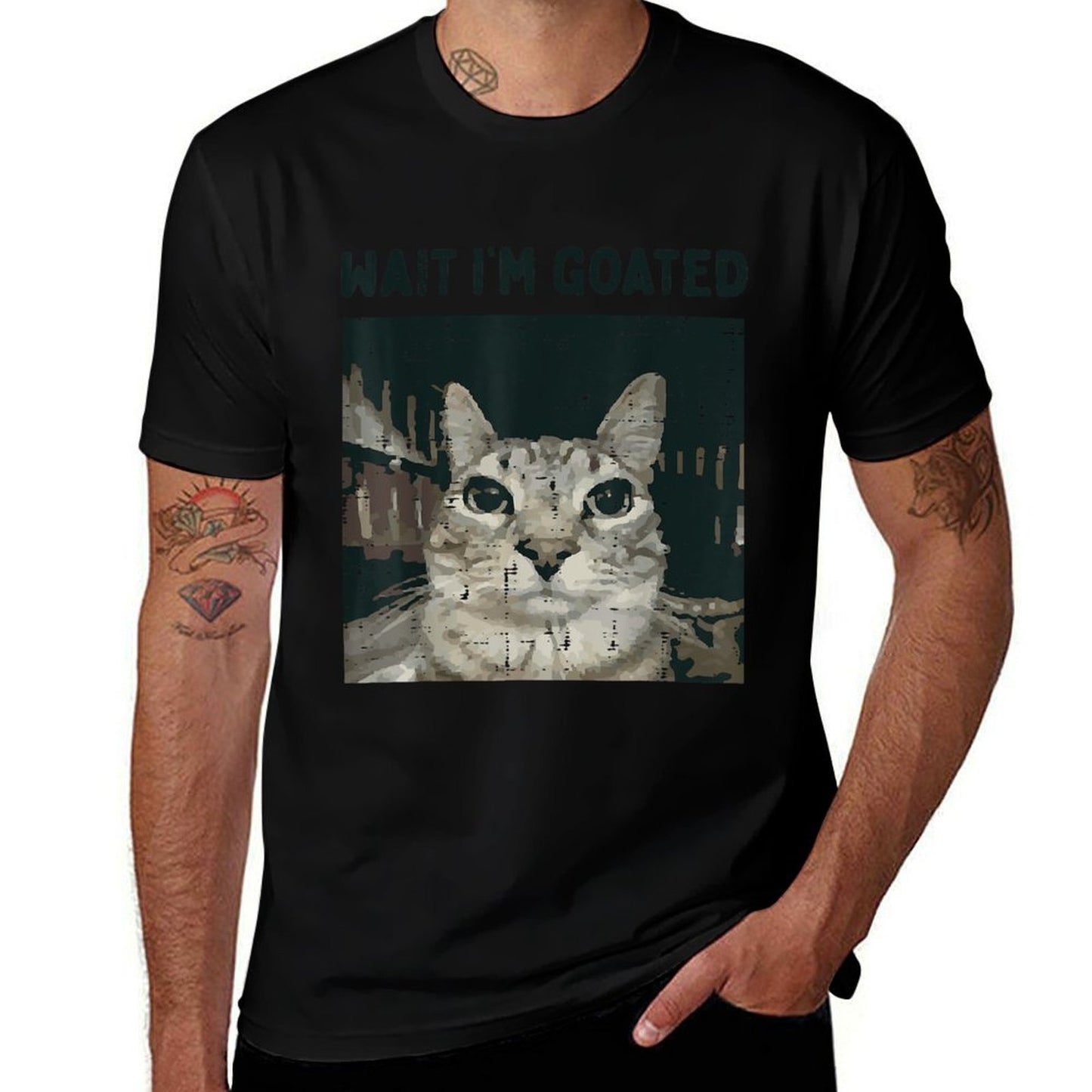 Cat Wait Im Goated Funny Saying Kitten Meme Men Women Kids  Oversized Silhouette T-Shirt