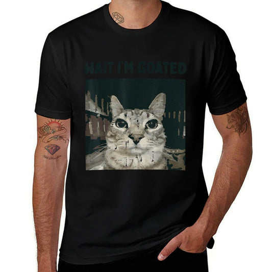 Cat Wait Im Goated Funny Saying Kitten Meme Men Women Kids  Oversized Silhouette T-Shirt