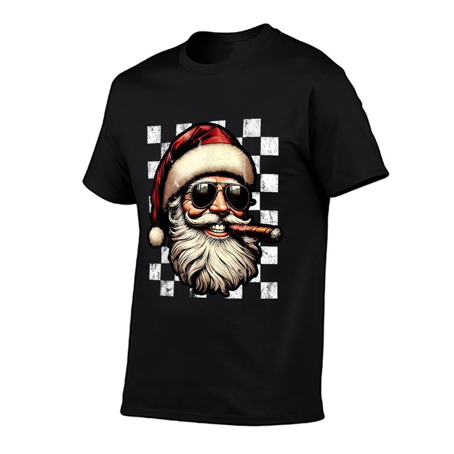 Santa Claus Is Smoking Cigar With Sunglass Smoker Christmas  Rolled Sleeves T-Shirt