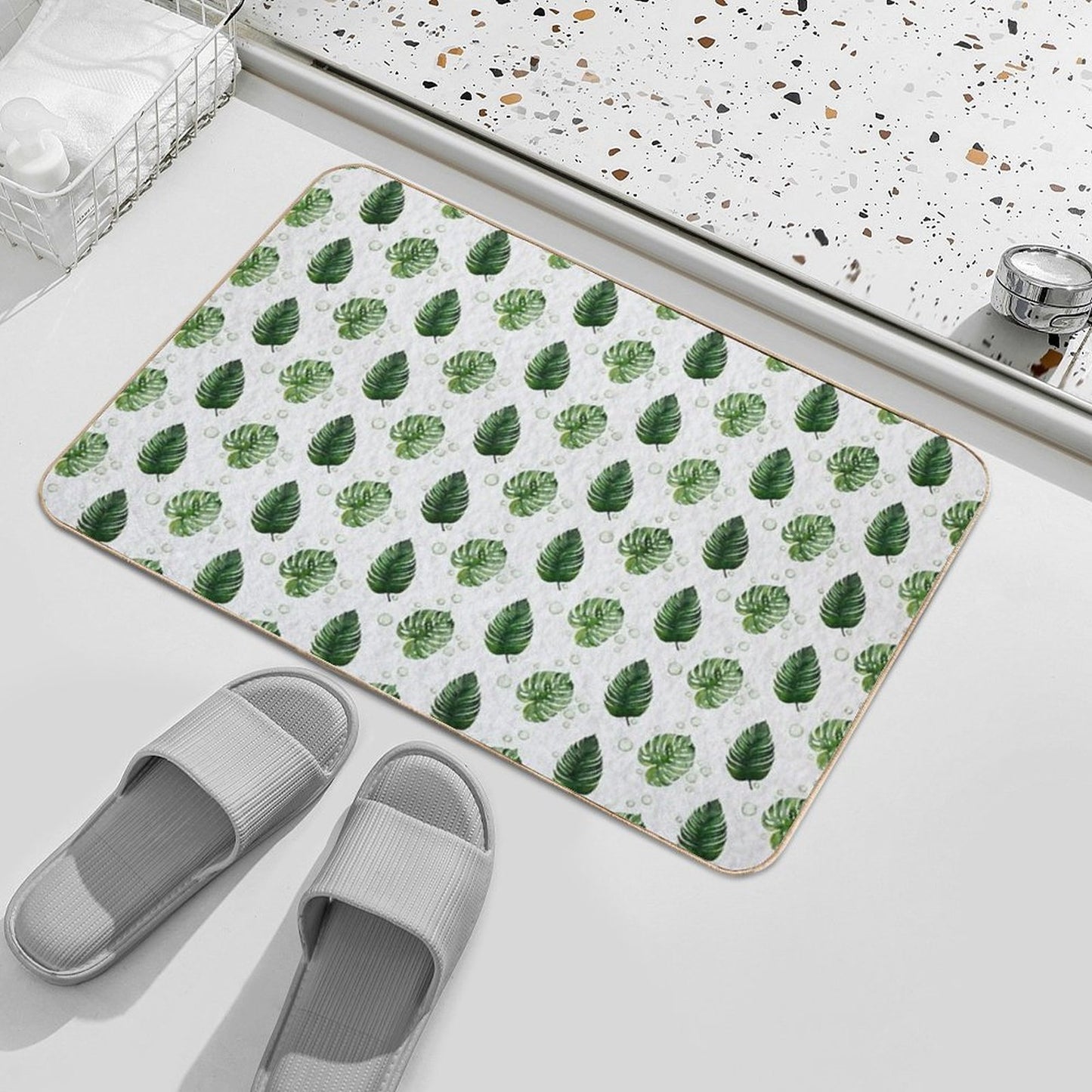 Watercolour Leaves  Anti-Trip Bath Mat