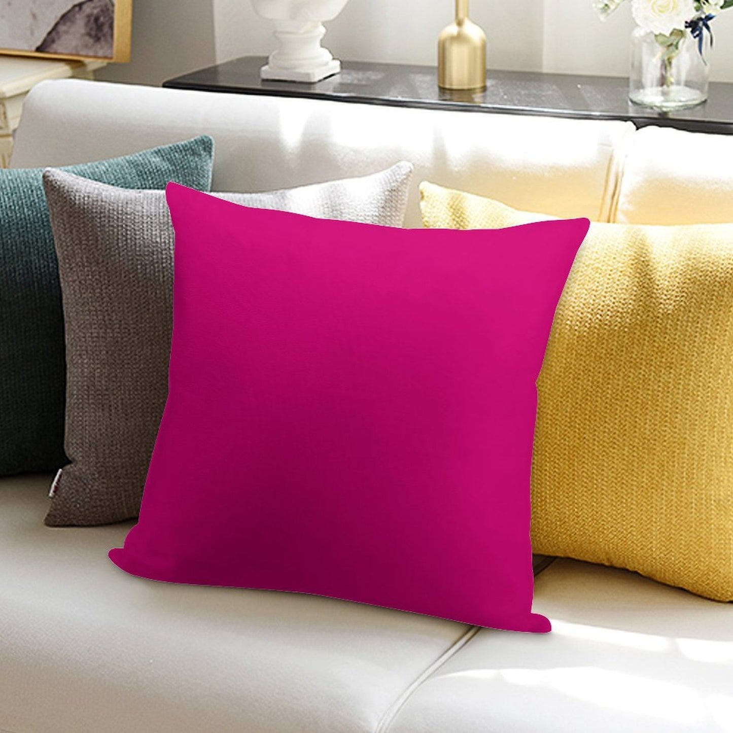 Hot Pink Fuchsia Solid Color Decor Soft Hidden Zipper Throw Pillow