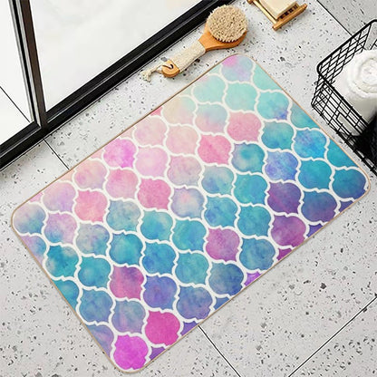 Rainbow Pastel Watercolor Moroccan Pattern  Long-Lasting Bath Mat