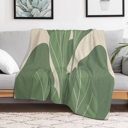 Minimal Botanical Leaves- Earthy Green Prints Premium Throw Blanket