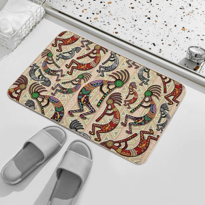 Kokopelli Rainbow Colors on Tribal Pattern  Long-Lasting Bath Mat