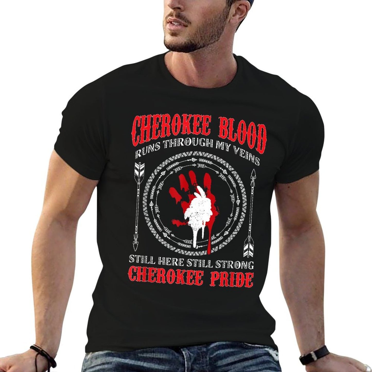 Cherokee Blood Runs Through My Veins Native American  Eco-friendly Material T-Shirt