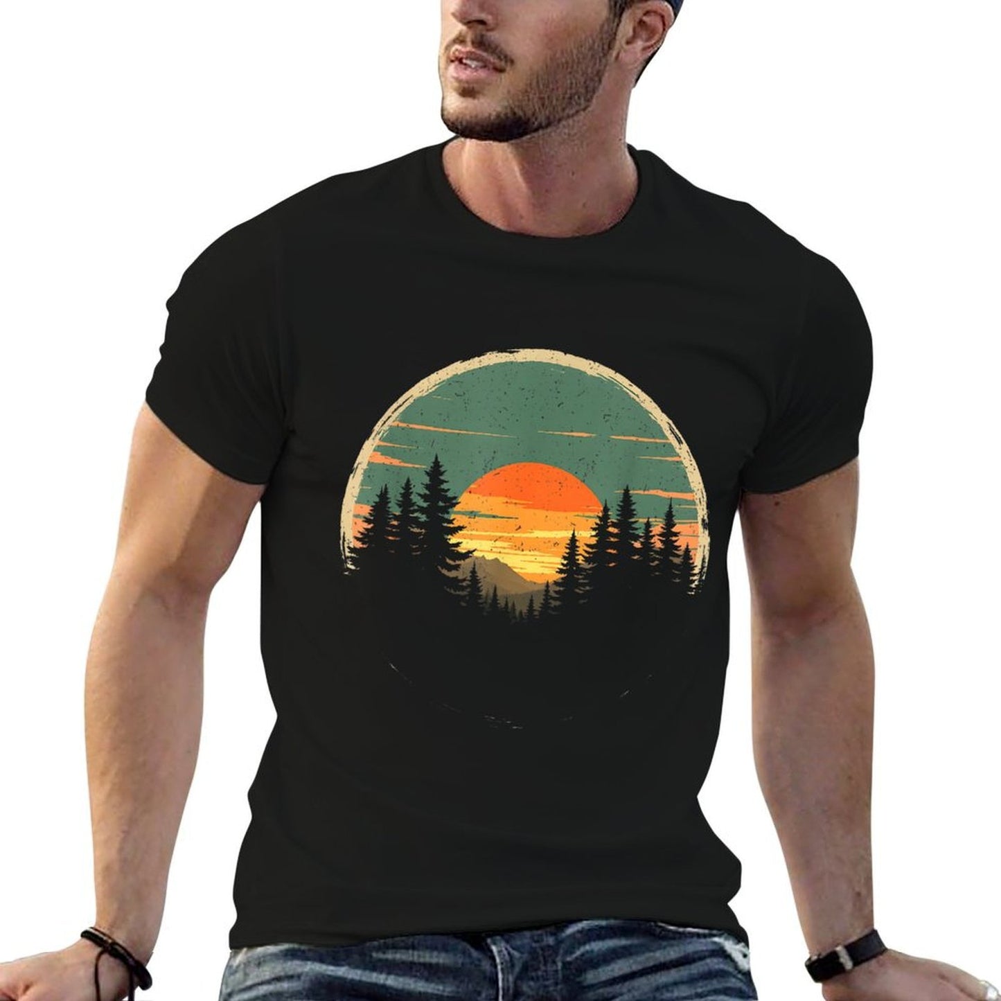 Retro Forest Trees Wildlife Nature Vintage Forest  High-quality Stitching T-Shirt
